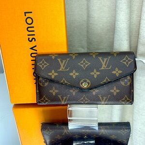 Louis Vuitton Sara Leather Wallet Brown Monogram.